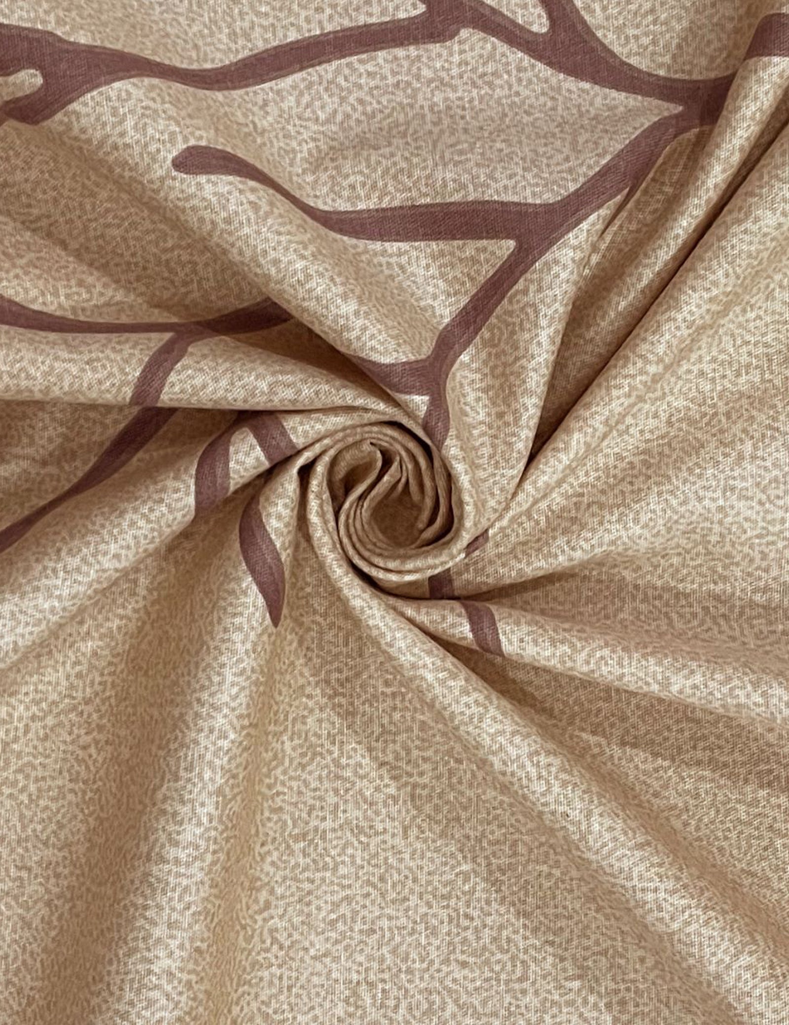 Twig Print Cotton King Fitted Bedsheet in Beige & Brown (72x78x10 Inches)
