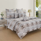 Elegant Grey Diamond Geometric Pure Cotton 210 TC King Fitted Bedsheet with 2 Pillow Covers (72x78x10 Inches)