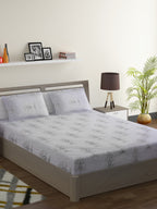 Elegant Grey Ethnic Motif Pure Cotton 210 TC King Fitted Bedsheet with 2 Pillow Covers (72x78x10 Inches)