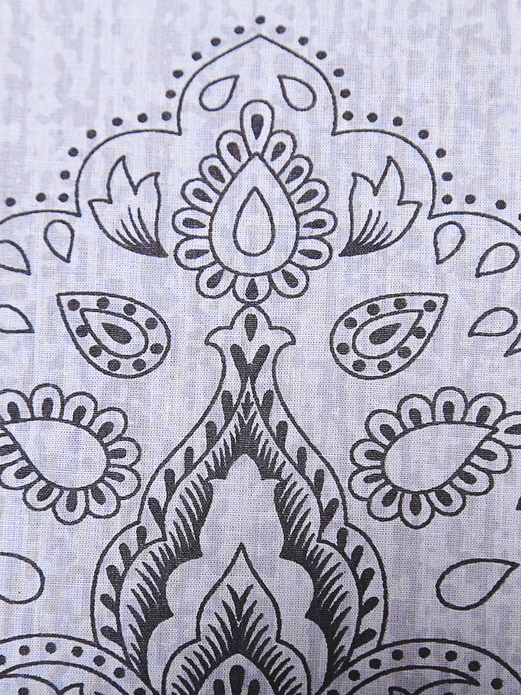 Elegant Grey Ethnic Motif Pure Cotton 210 TC King Fitted Bedsheet with 2 Pillow Covers (72x78x10 Inches)