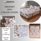 Grey Floral Vine Pure Cotton 210 TC King Fitted Bedsheet with 2 Pillow Covers (72x78x10 Inches)