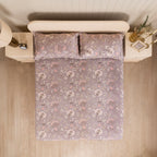 Elegant Grey Floral Pure Cotton 210 TC King Fitted Bedsheet with 2 Pillow Covers (72x78x10 Inches)
