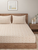 Ornamental Swirl Beige 210 TC Pure Cotton King Fitted Bedsheet with 2 Pillow Covers (72 x 78 x 10 Inches)