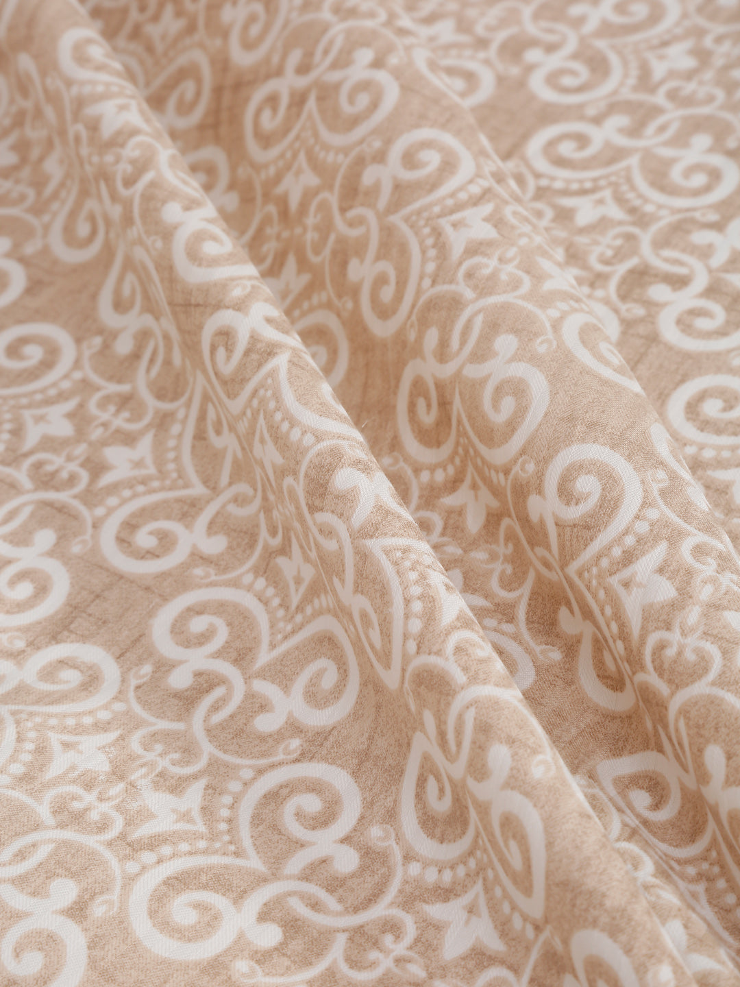 Ornamental Swirl Beige 210 TC Pure Cotton King Fitted Bedsheet with 2 Pillow Covers (72 x 78 x 10 Inches)