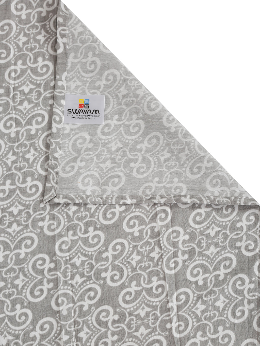 Ornamental Swirl Grey 210 TC Pure Cotton King Fitted Bedsheet with 2 Pillow Covers (72 x 78 x 10 Inches)