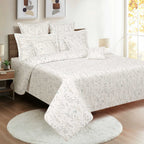 Minimal Botanical Off White 210 TC Pure Cotton King Fitted Bedsheet with 2 Pillow Covers (72 x 78 x 10 Inches)