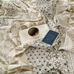 Ivory & Grey Geometric Pure Cotton 210 TC King Fitted Bedsheet with 2 Pillow Covers (72x78x10 Inches)