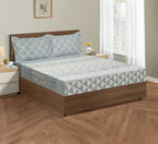 Teal & Grey Geometric Pure Cotton 210 TC King Fitted Bedsheet with 2 Pillow Covers (72x78x10 Inches)