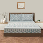 Teal & Grey Geometric Pure Cotton 210 TC King Fitted Bedsheet with 2 Pillow Covers (72x78x10 Inches)