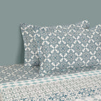 Teal & Grey Geometric Pure Cotton 210 TC King Fitted Bedsheet with 2 Pillow Covers (72x78x10 Inches)