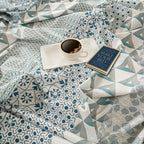 Teal & Grey Geometric Pure Cotton 210 TC King Fitted Bedsheet with 2 Pillow Covers (72x78x10 Inches)