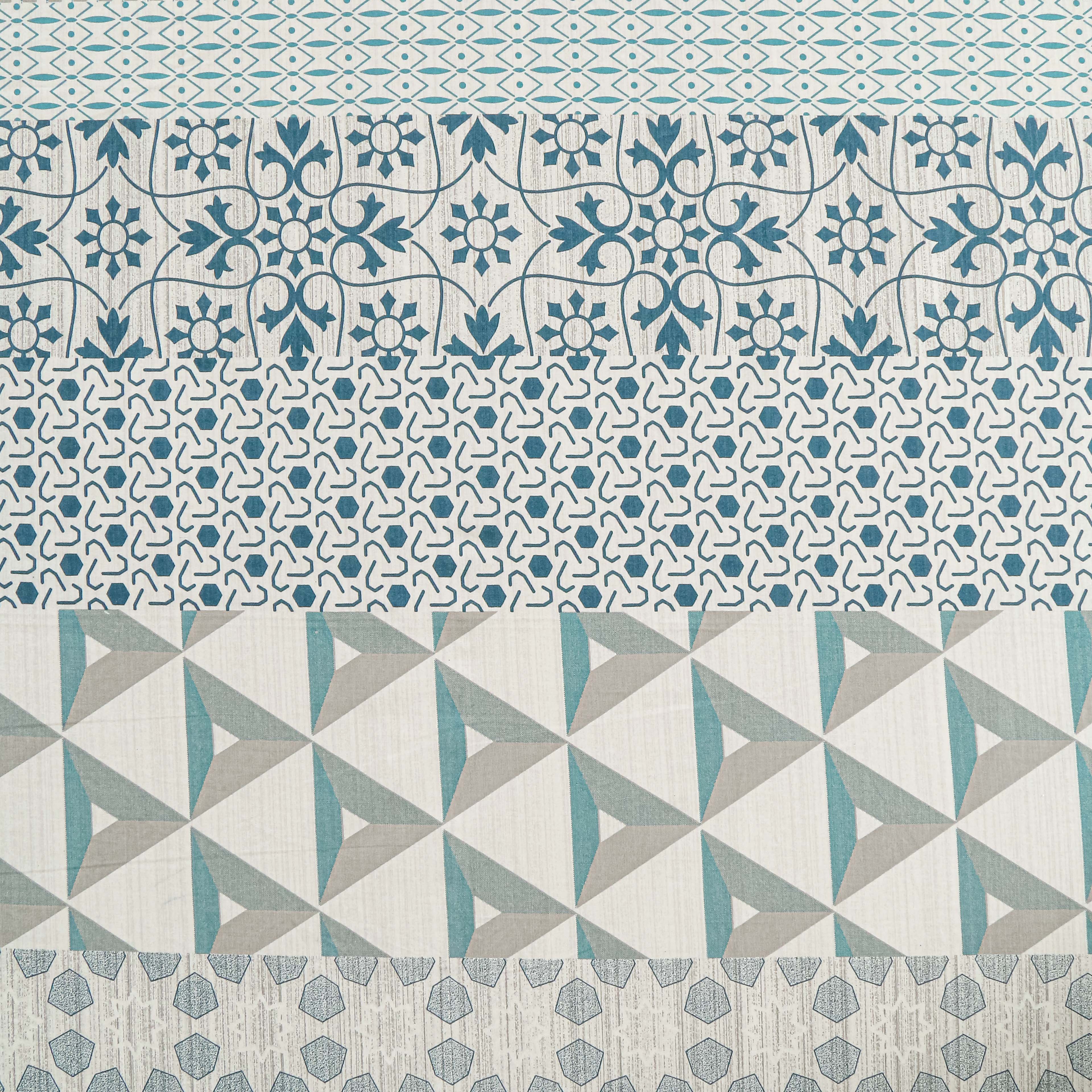 Teal & Grey Geometric Pure Cotton 210 TC King Fitted Bedsheet with 2 Pillow Covers (72x78x10 Inches)