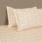 Ornamental Motif Ivory 210 TC Pure Cotton King Fitted Bedsheet with 2 Pillow Covers (72 x 78 x 10 Inches)