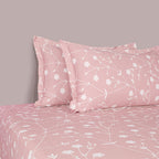 Elegant Blush Pink Floral Pure Cotton 210 TC King Fitted Bedsheet with 2 Pillow Covers (72x78x10 Inches)