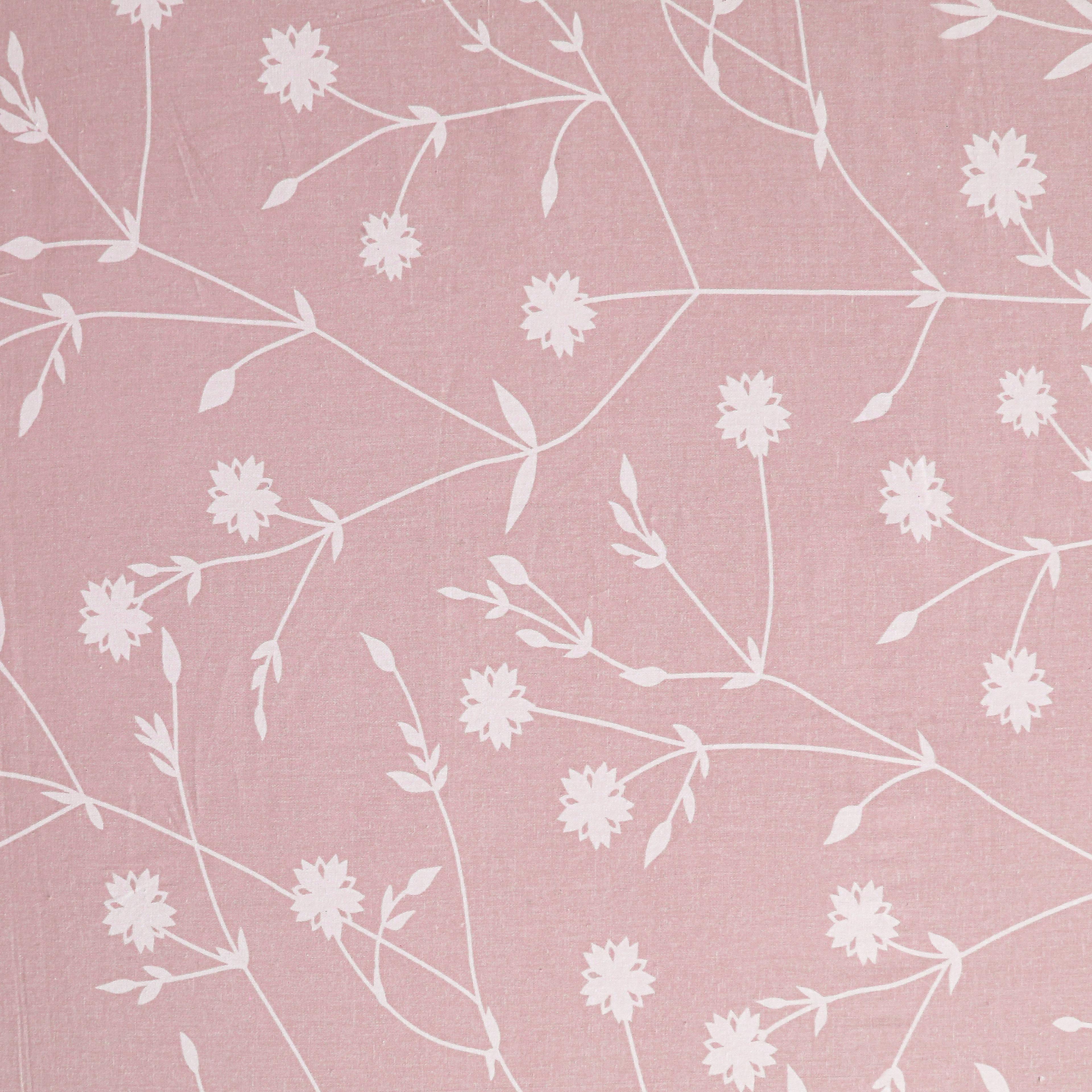 Elegant Blush Pink Floral Pure Cotton 210 TC King Fitted Bedsheet with 2 Pillow Covers (72x78x10 Inches)