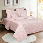 Elegant Blush Pink Floral Pure Cotton 210 TC King Fitted Bedsheet with 2 Pillow Covers (72x78x10 Inches)
