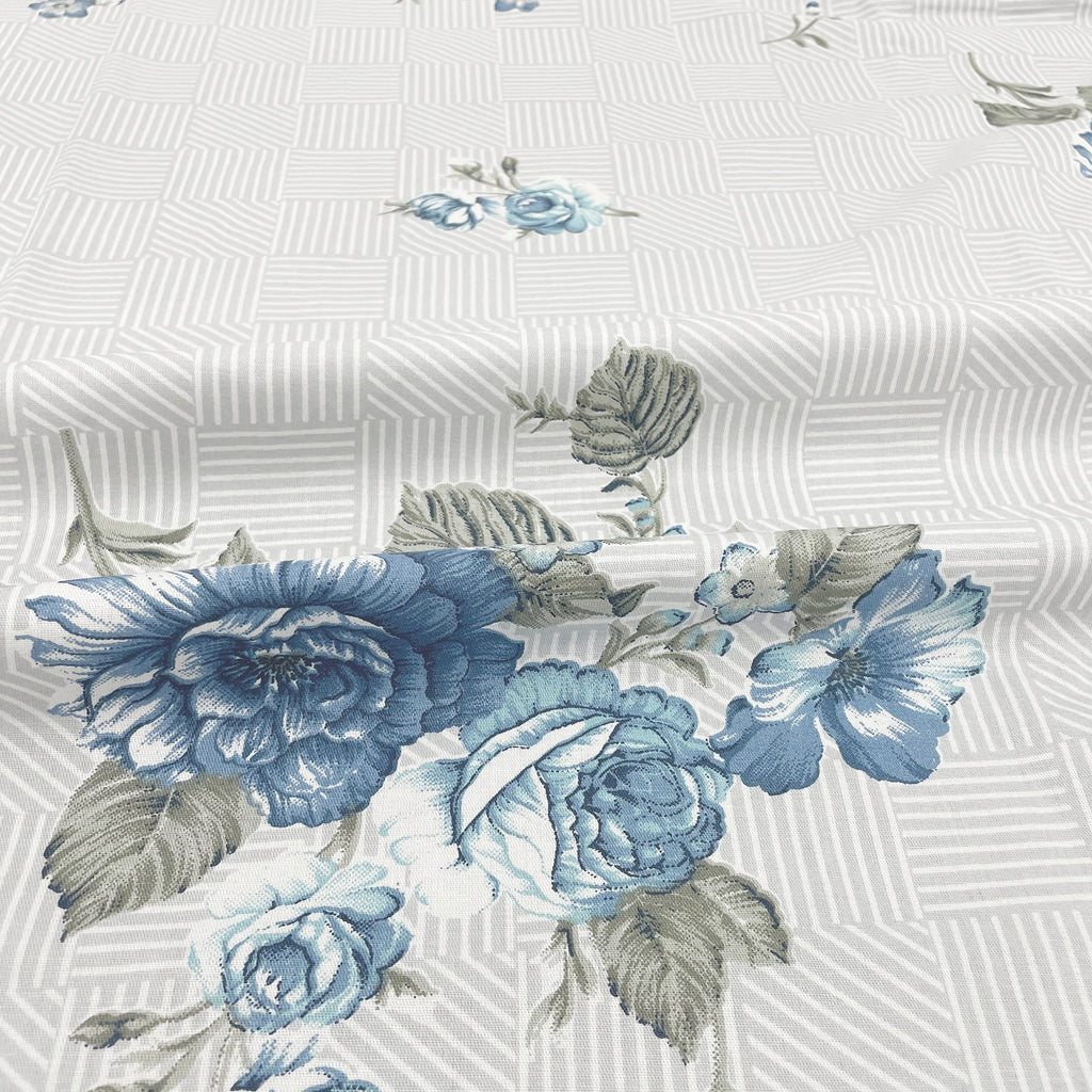 Blue Flora - 210TC Pure Cotton King Fitted Bedsheet (72x78x10 Inches)