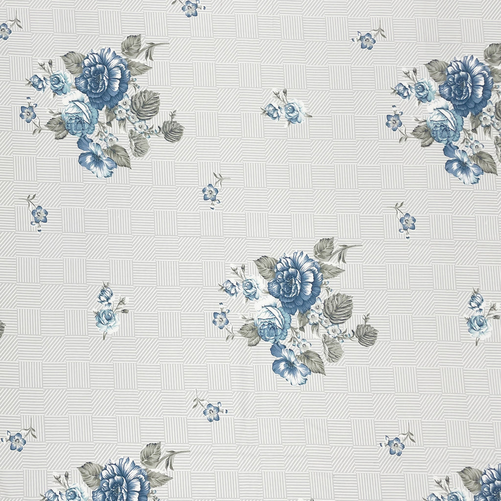 Blue Flora - 210TC Pure Cotton King Fitted Bedsheet (72x78x10 Inches)
