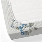 Blue Flora - 210TC Pure Cotton King Fitted Bedsheet (72x78x10 Inches)