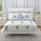 Blue Flora - 210TC Pure Cotton King Fitted Bedsheet (72x78x10 Inches)