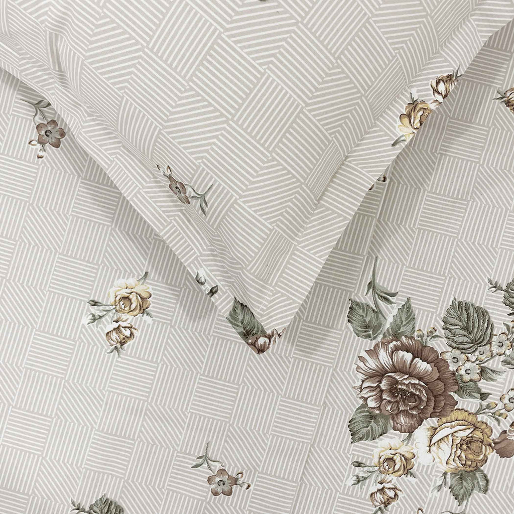 Brown Flora - 210TC Pure Cotton Queen Fitted Bedsheet (60x73x10 Inches)