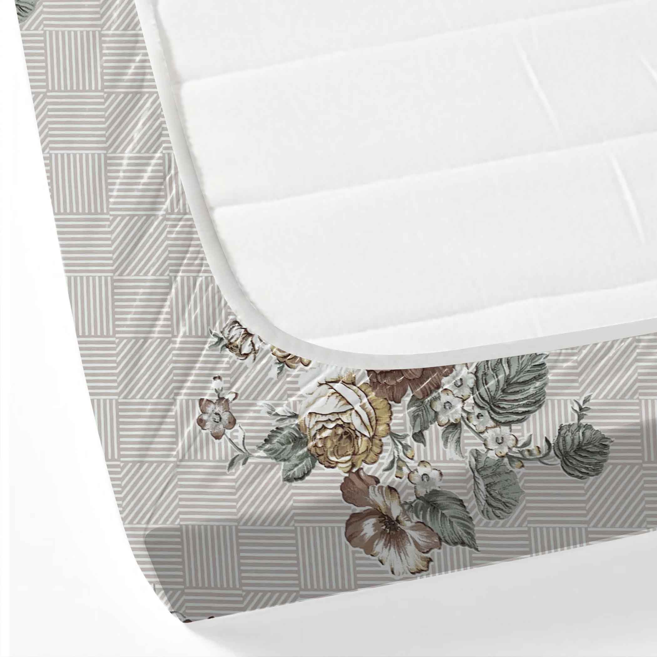 Brown Flora - 210TC Pure Cotton Queen Fitted Bedsheet (60x73x10 Inches)