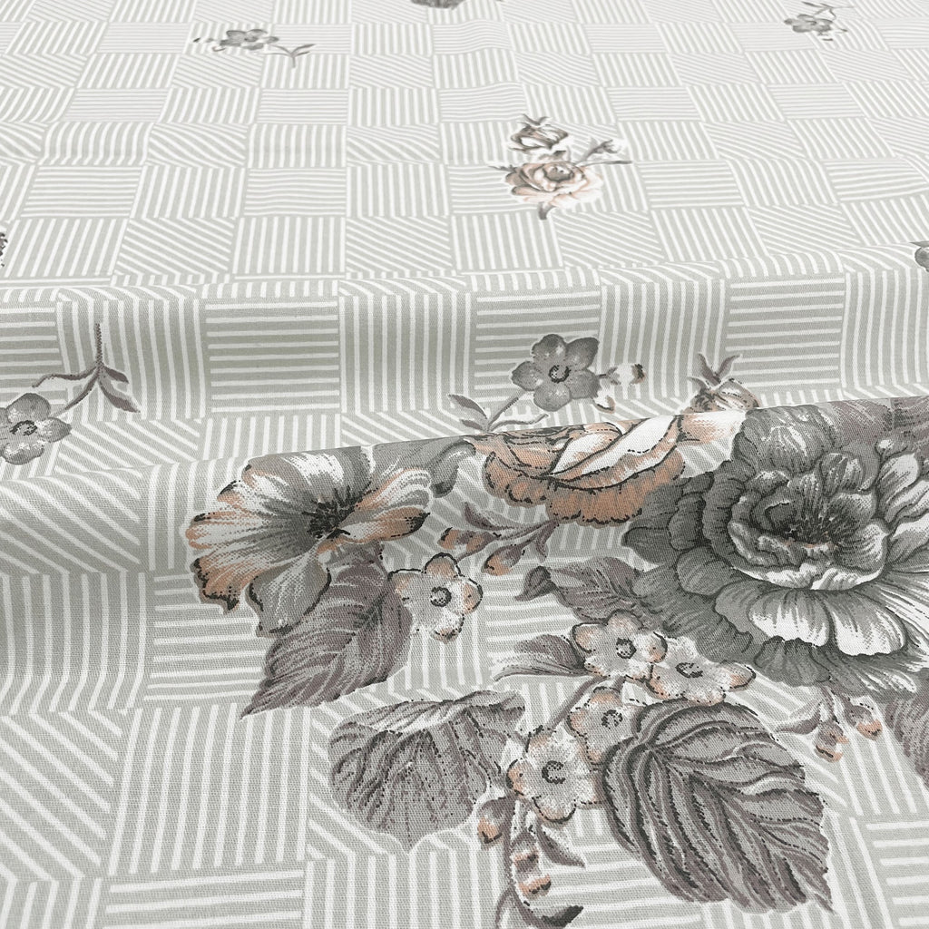 Grey Flora - 210TC Pure Cotton King Fitted Bedsheet (72x78x10 Inches)