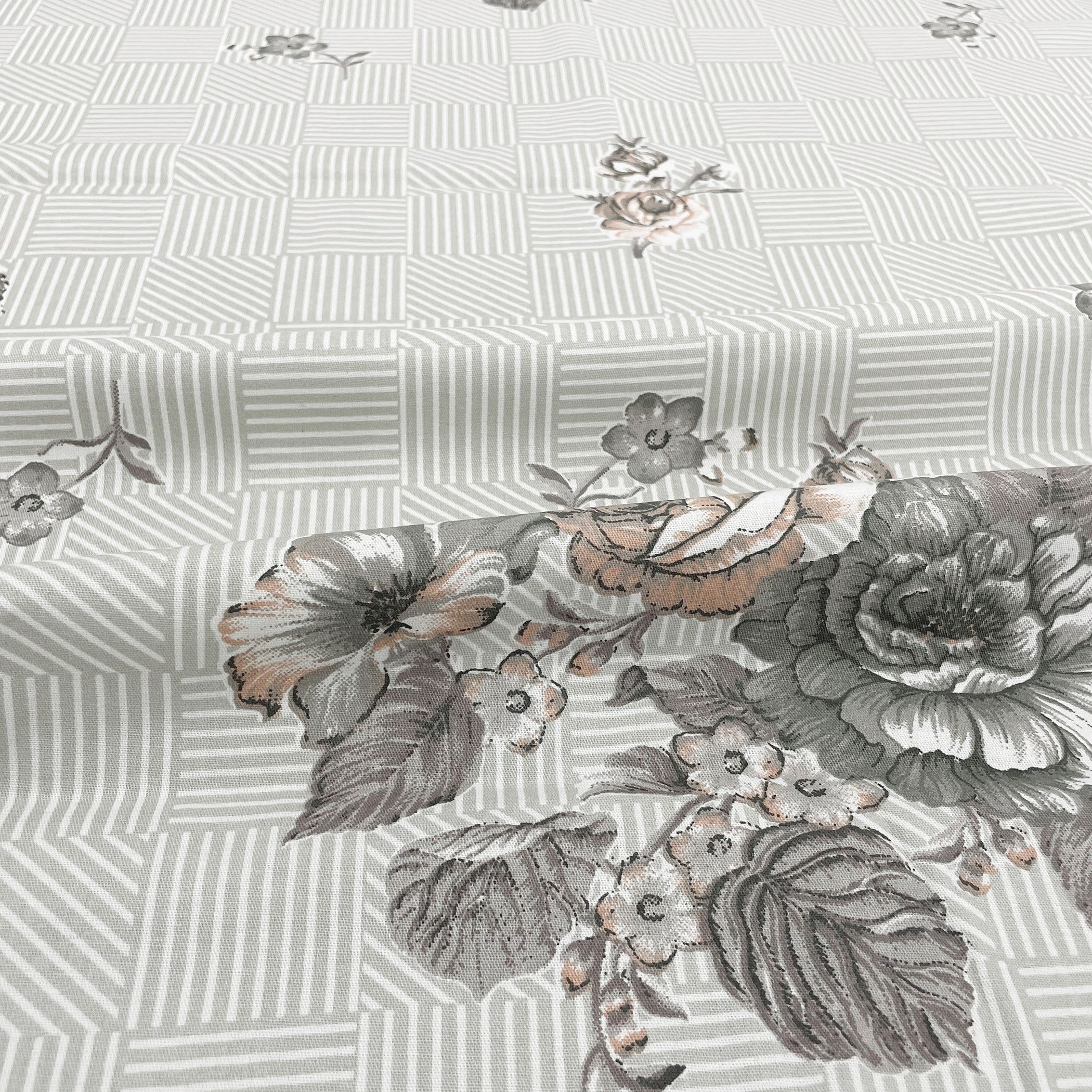 Grey Flora - 210TC Pure Cotton King Fitted Bedsheet (72x78x10 Inches)