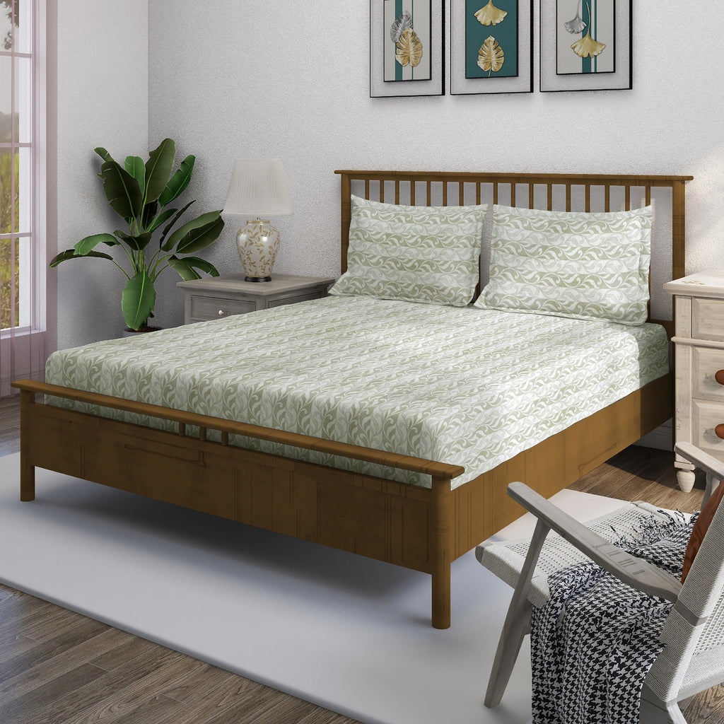 Olive Fern - 210TC Cotton Queen Fitted Bedsheet (60x73x10 Inches)