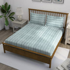 Heather Fern - 210TC Blue Cotton Queen Fitted Bedsheet (60x73x10 Inches)
