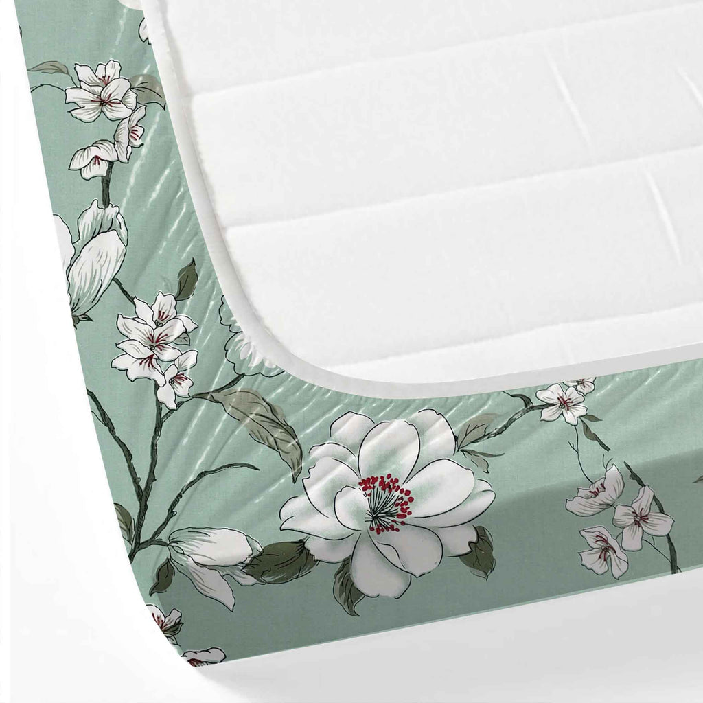 Aqua Spring - 210TC Pure Cotton King Fitted Bedsheet (72x78x10 Inches)