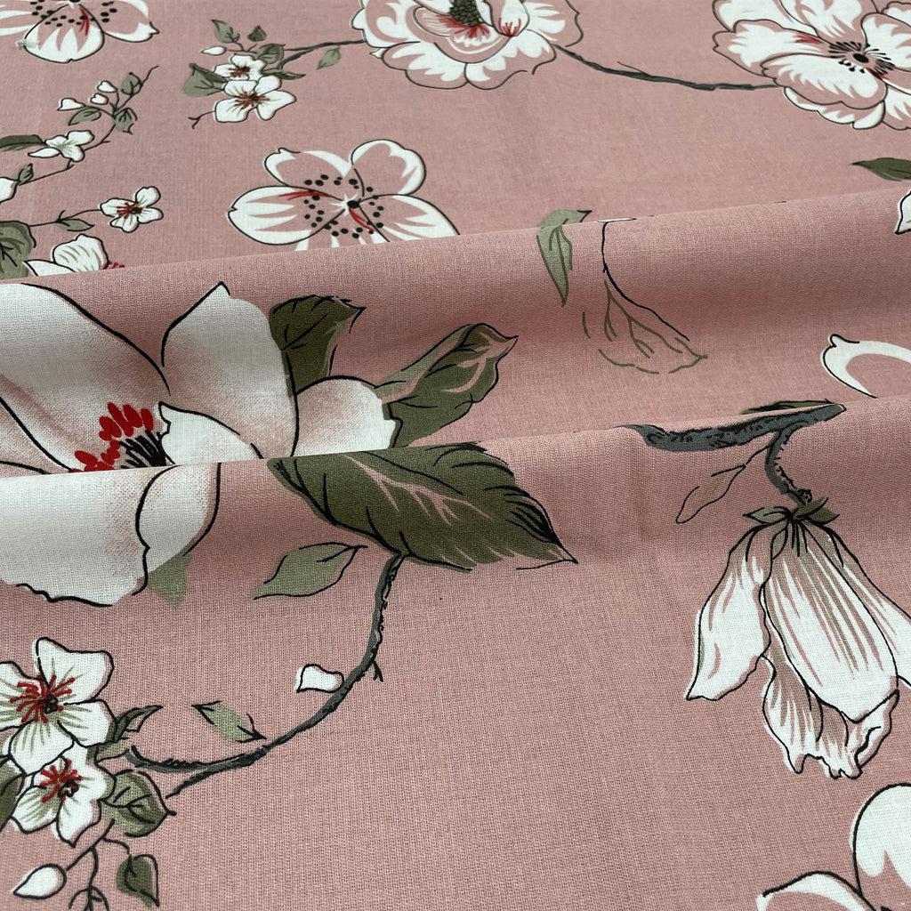 Floral Dusty Rose 210 TC Pure Cotton King Fitted Bedsheet with 2 Pillow Covers (72 x 78 x 10 Inches)