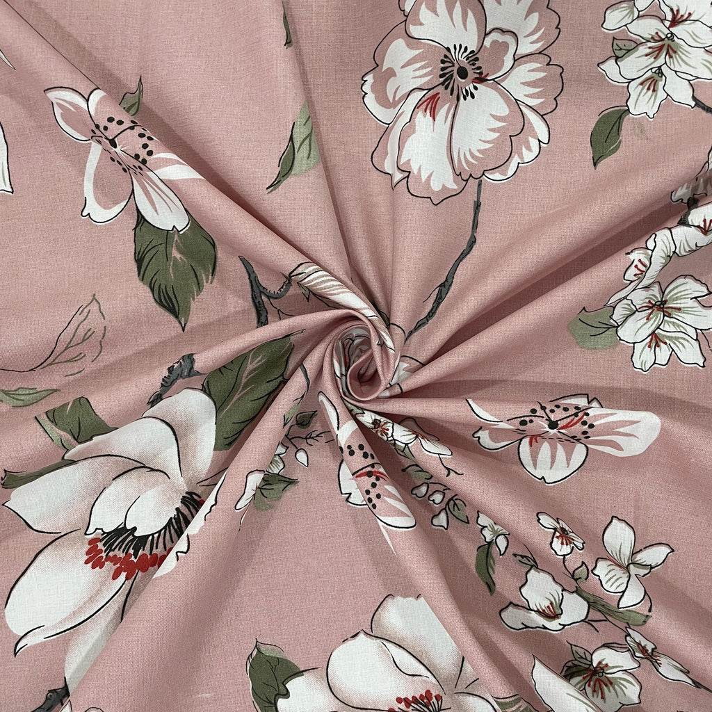 Floral Dusty Rose 210 TC Pure Cotton King Fitted Bedsheet with 2 Pillow Covers (72 x 78 x 10 Inches)