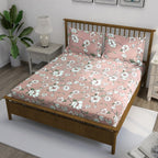 Floral Dusty Rose 210 TC Pure Cotton King Fitted Bedsheet with 2 Pillow Covers (72 x 78 x 10 Inches)