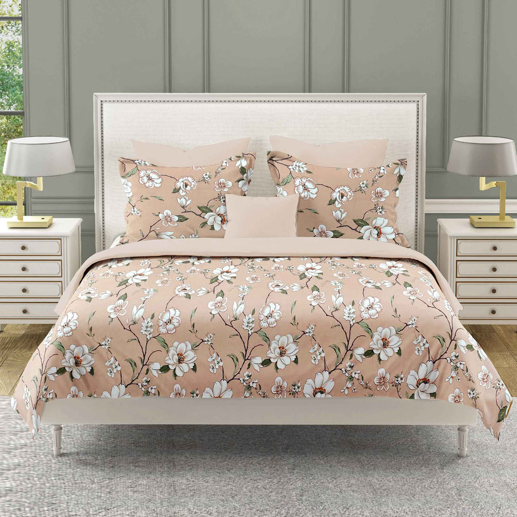 Peach Spring - 210TC Pure Cotton Queen Fitted Bedsheet (60x73x10 Inches)