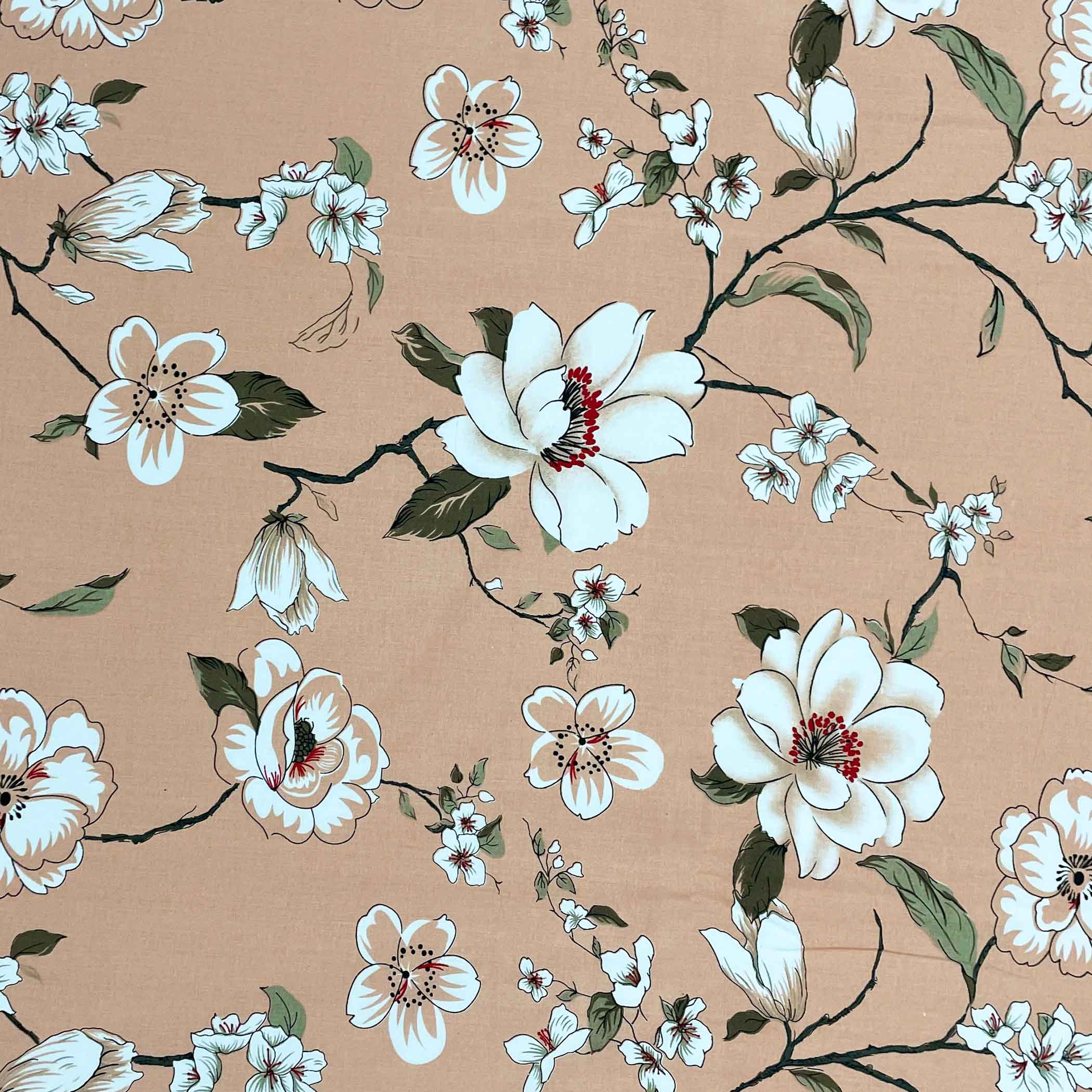 Peach Spring - 210TC Pure Cotton Queen Fitted Bedsheet (60x73x10 Inches)