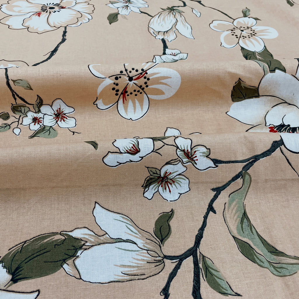 Peach Spring - 210TC Pure Cotton Queen Fitted Bedsheet (60x73x10 Inches)