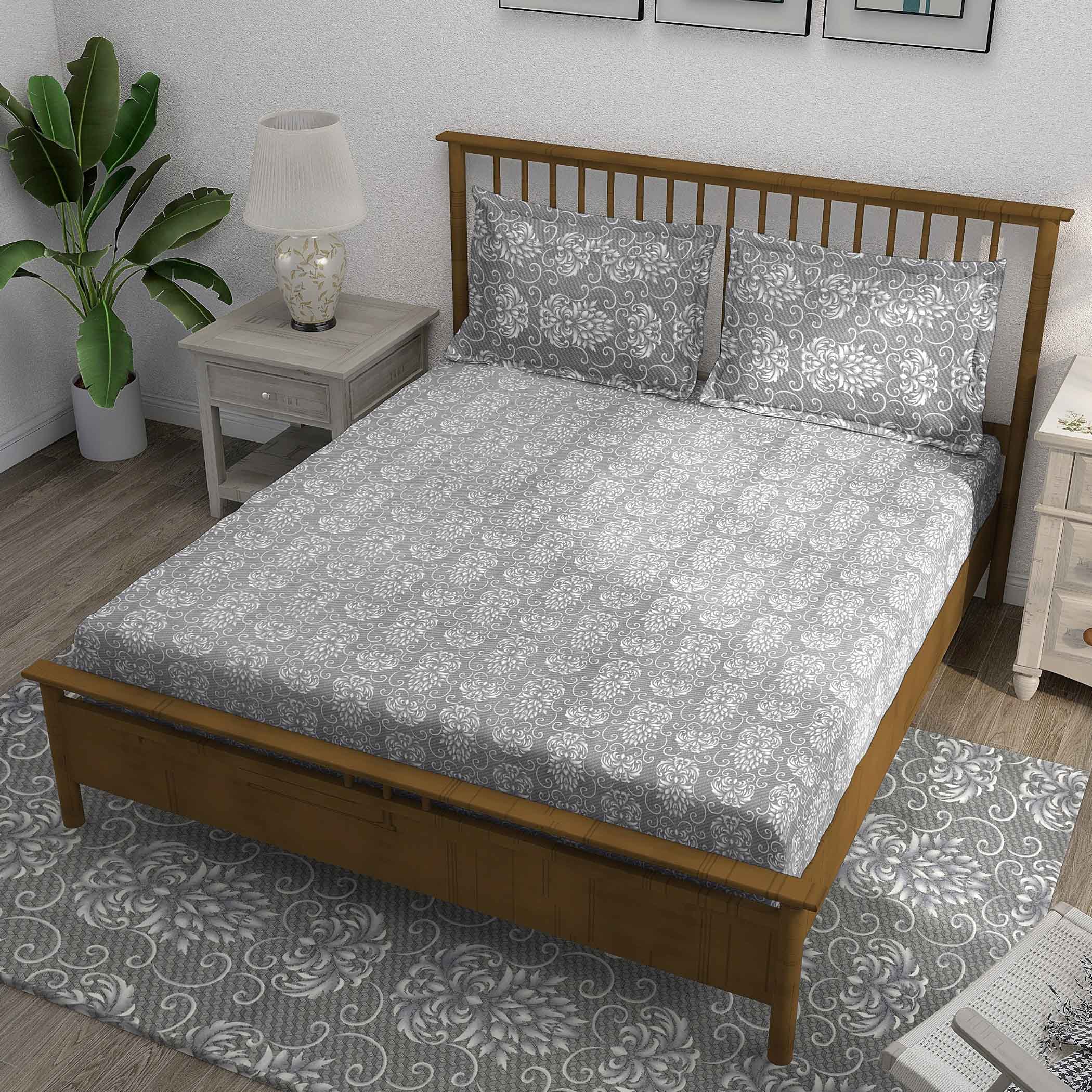 Lavender Swirl - 210TC Pure Cotton King Fitted Bedsheet (72x78x10 Inches)