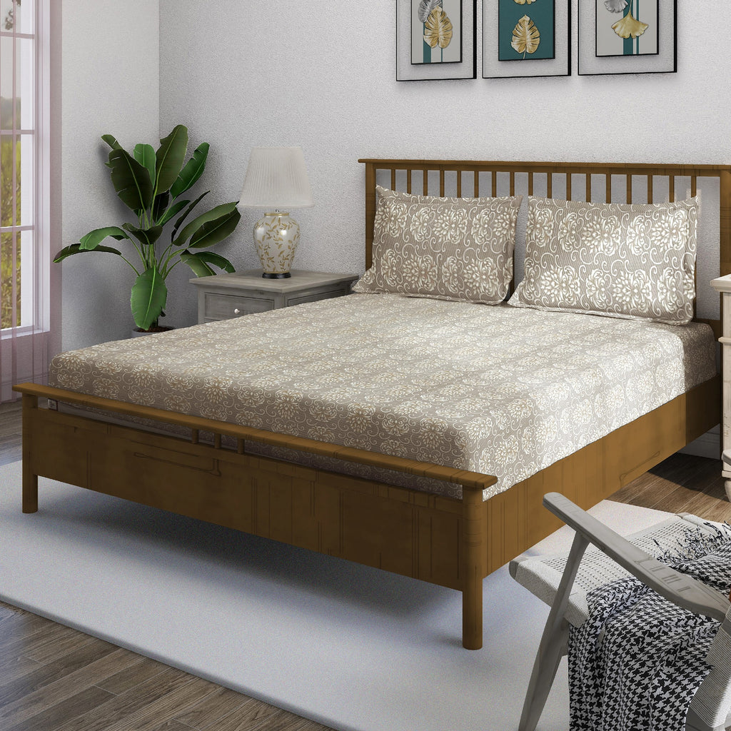 Brown Swirl - 210TC Pure Cotton King Fitted Bedsheet (72x78x10 Inches)