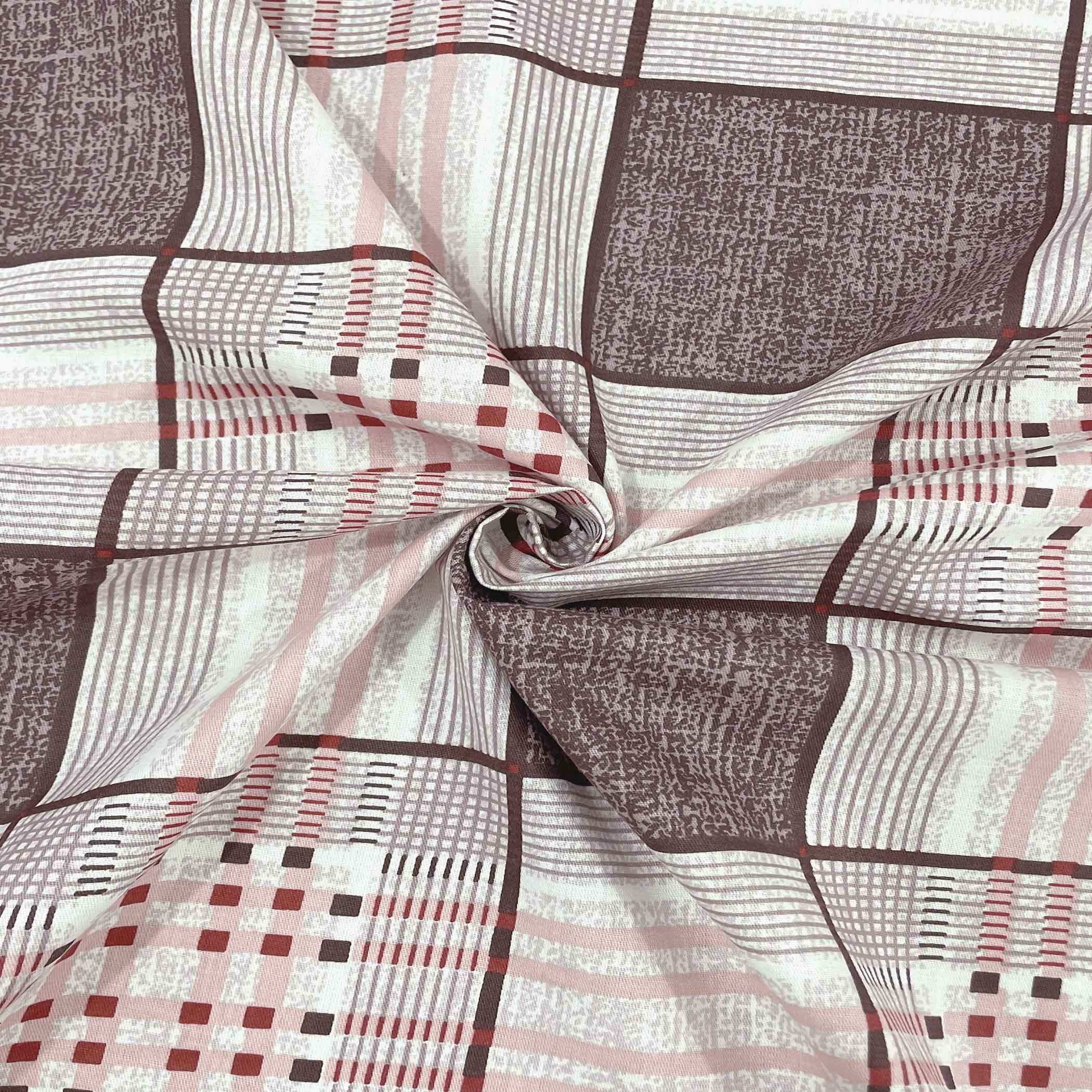 Pink Grid - 210TC Pure Cotton King Fitted Bedsheet (72x78x10 Inches)