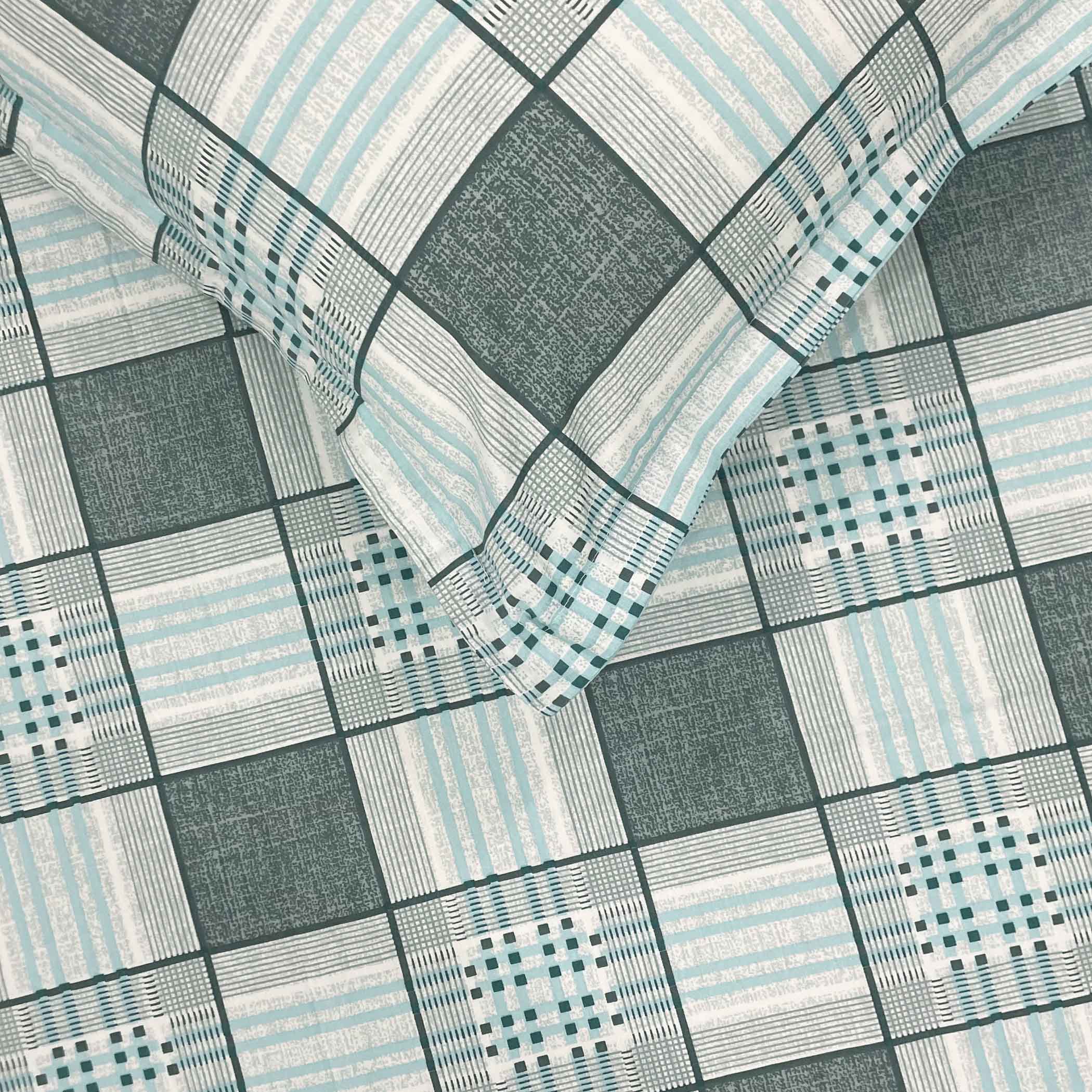 Grey Grid - 210TC Pure Cotton King Fitted Bedsheet (72x78x10 Inches)