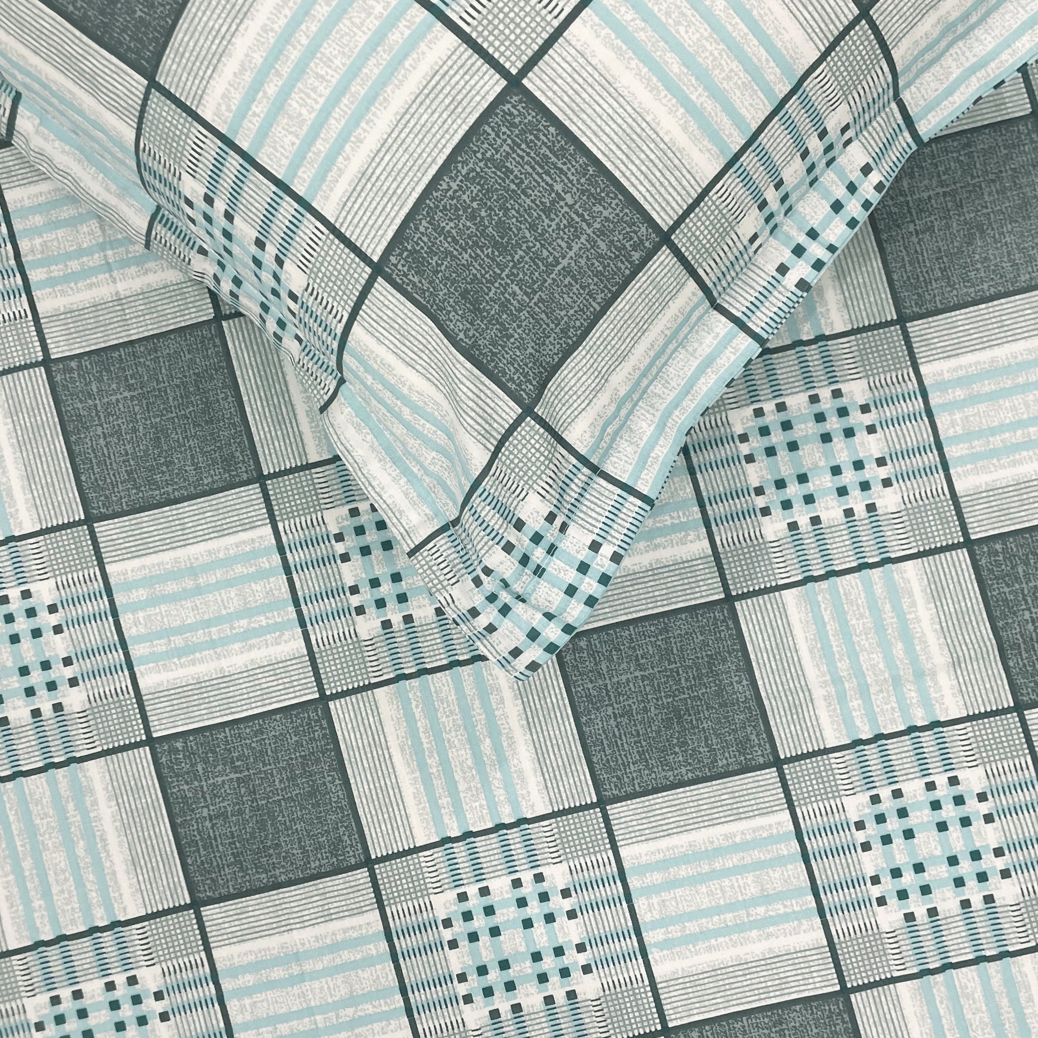Grey Grid - 210TC Pure Cotton Queen Fitted Bedsheet (60x73x10 Inches)