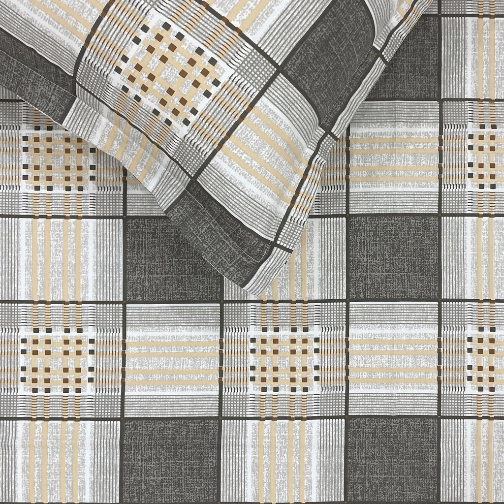 Bee Grid - 210TC Pure Cotton Queen Fitted Bedsheet (60x73x10 Inches)
