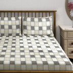 Bee Grid - 210TC Pure Cotton Queen Fitted Bedsheet (60x73x10 Inches)