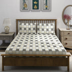 Bee Grid - 210TC Pure Cotton Queen Fitted Bedsheet (60x73x10 Inches)