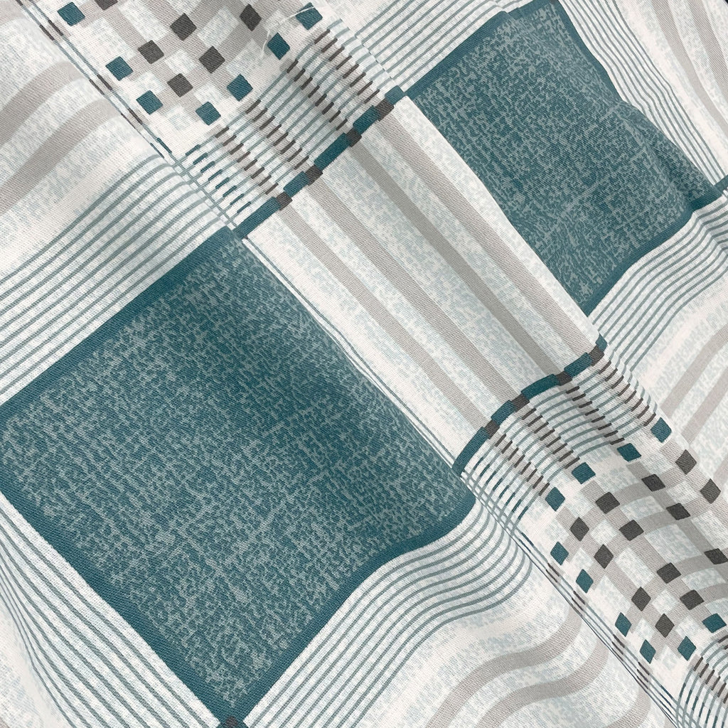Teal Grid - 210TC Pure Cotton Queen Fitted Bedsheet (60x73x10 Inches)