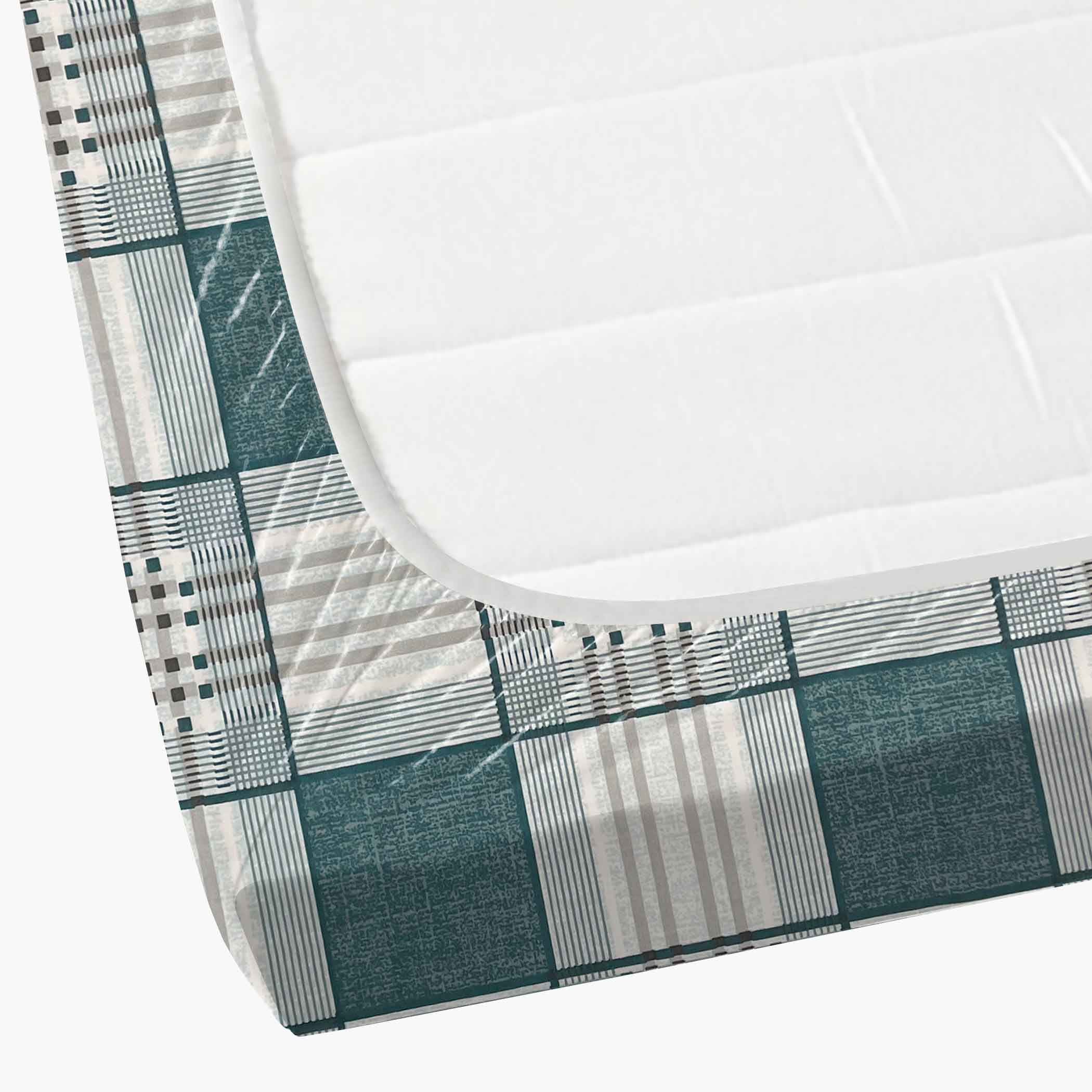 Teal Grid - 210TC Pure Cotton King Fitted Bedsheet (72x78x10 Inches)