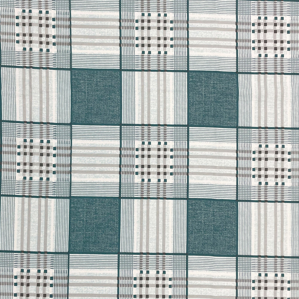 Teal Grid - 210TC Pure Cotton Queen Fitted Bedsheet (60x73x10 Inches)