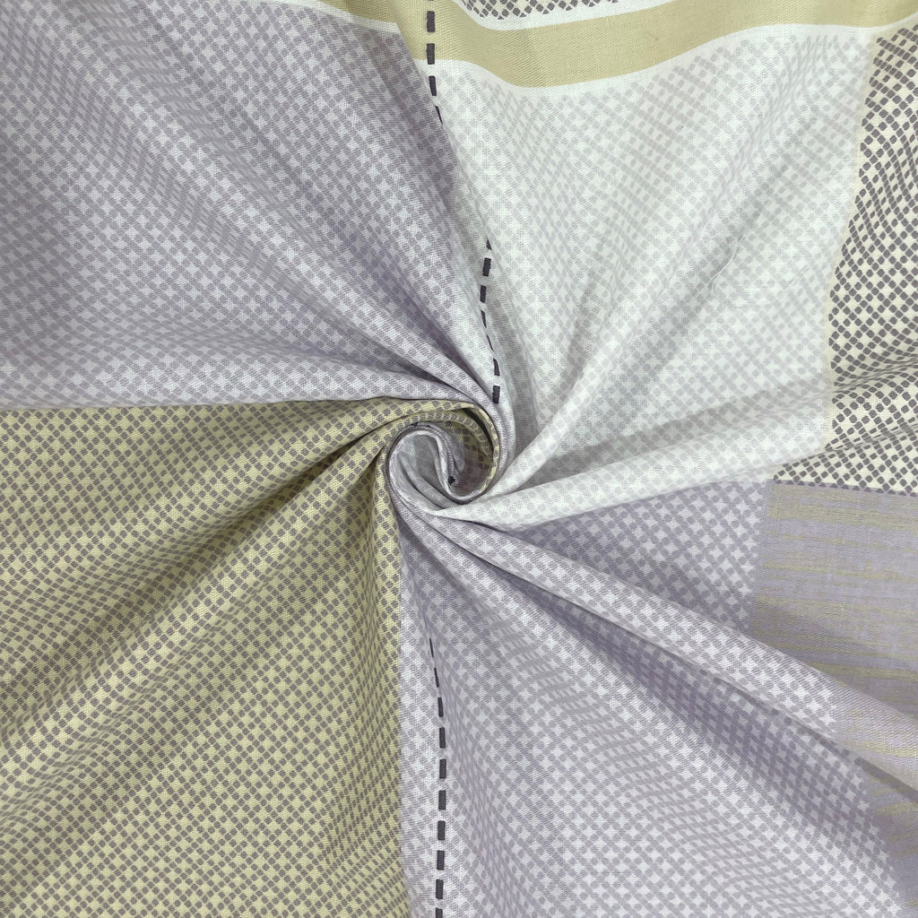 Lavender Squares - 210TC Pure Cotton Queen Fitted Bedsheet (60x73x10 Inches)