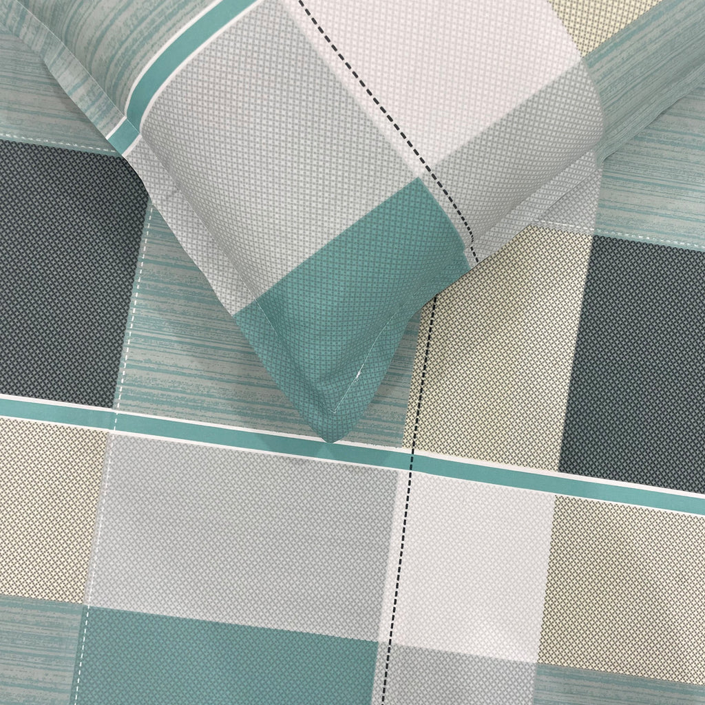 Teal Squares - 210TC Pure Cotton King Fitted Bedsheet (72x78x10 Inches)